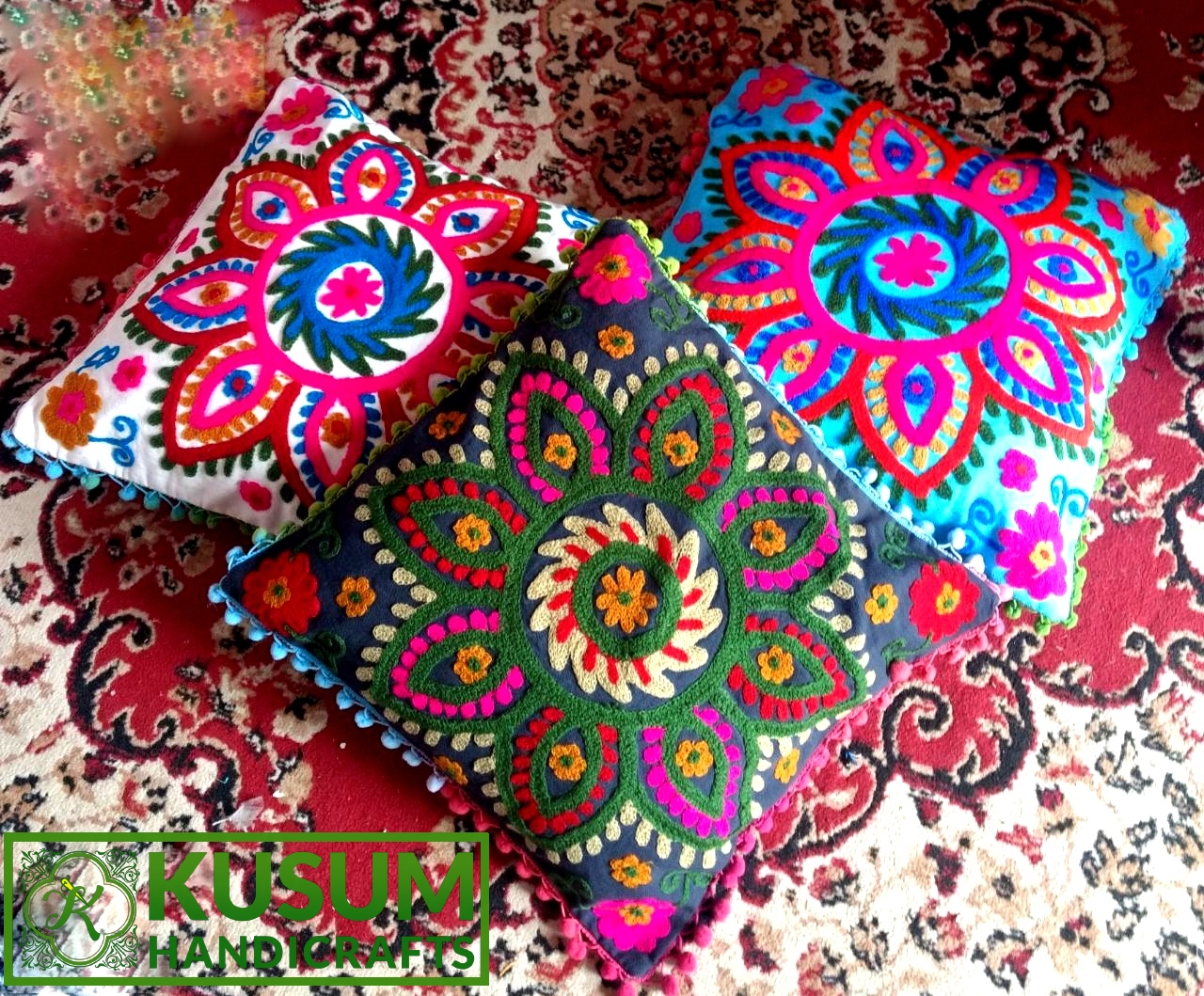 Indian Decorative Suzani Pillow/Cushion Covers 16x16" Embroidered Square size