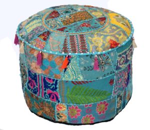Jaipurstudio W22xH14 Indian Handmade Patchwork Pouf Cover Terquise