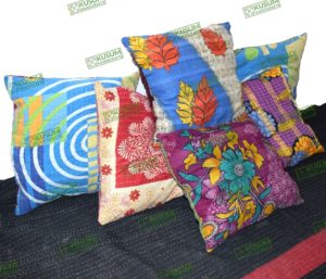 Kantha Printed Home Decor Cushion Cover Kantha Cotton Pillow Cover Fruit Cushion 
