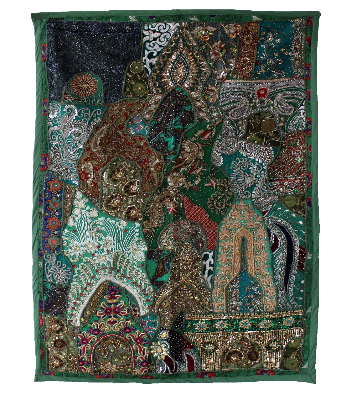 Bhawana Handicrafts Ethnic Patchwork Tapestry Wall Hanging Beaded Embroidery Runner Throw Decorative Handmade Ethnic Art 40x40 inch 