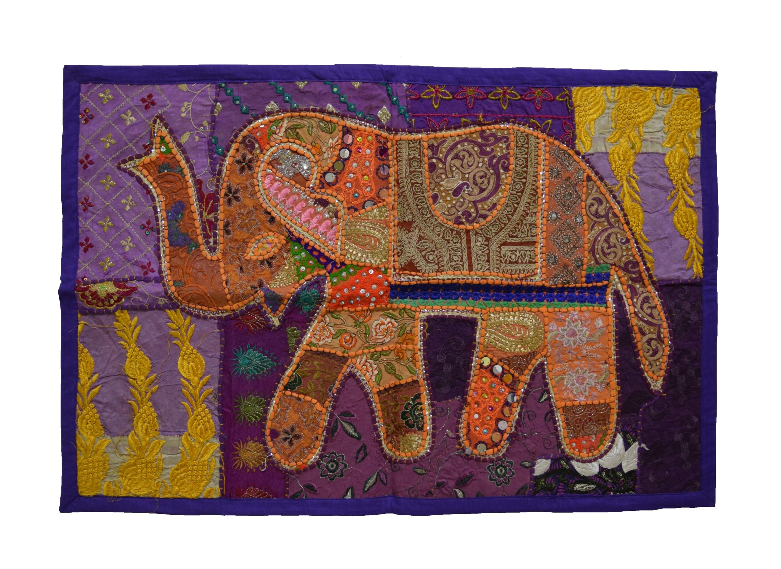 Handmade Embroidery work Unique Patchwork Elephant Design Hand Stitch Bed Cover Jeepsy Banjara Ethnic Tapestry Art