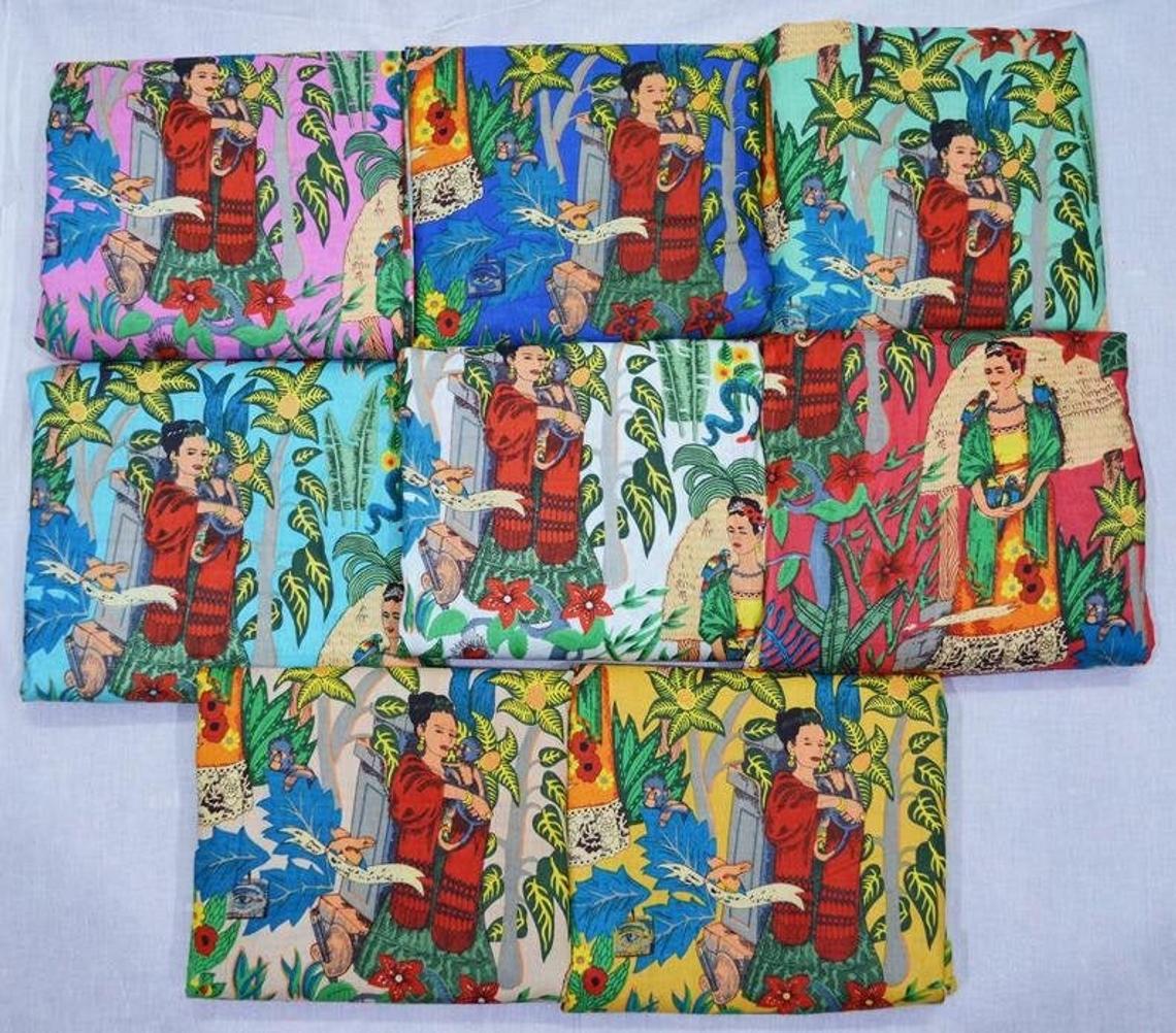 5-20 Yard Indian Women Farida Kahlo Print Hand Block Jaipuri Fabric 100% Cotton 