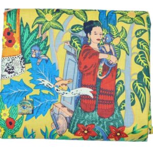 Yellow Frida Kahlo Print Fabric-kusumhandicrafts