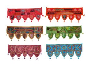 Shells Beads Mirrors Fabric Bandanwar Folk art embroidery INDIAN DOOR HANGING Handmade Bohemian Boho Green Red Yellow