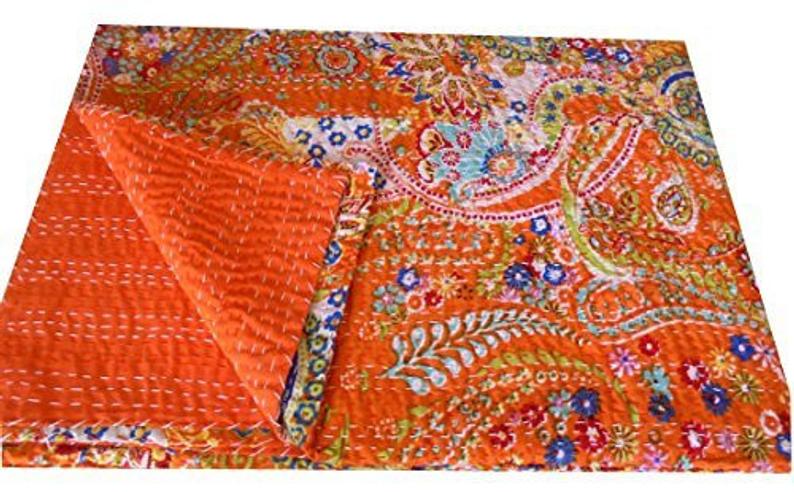 Details about   Indian Handmade Paisley Kantha Quilt Reversibe Bedding Blanket King Bedspread