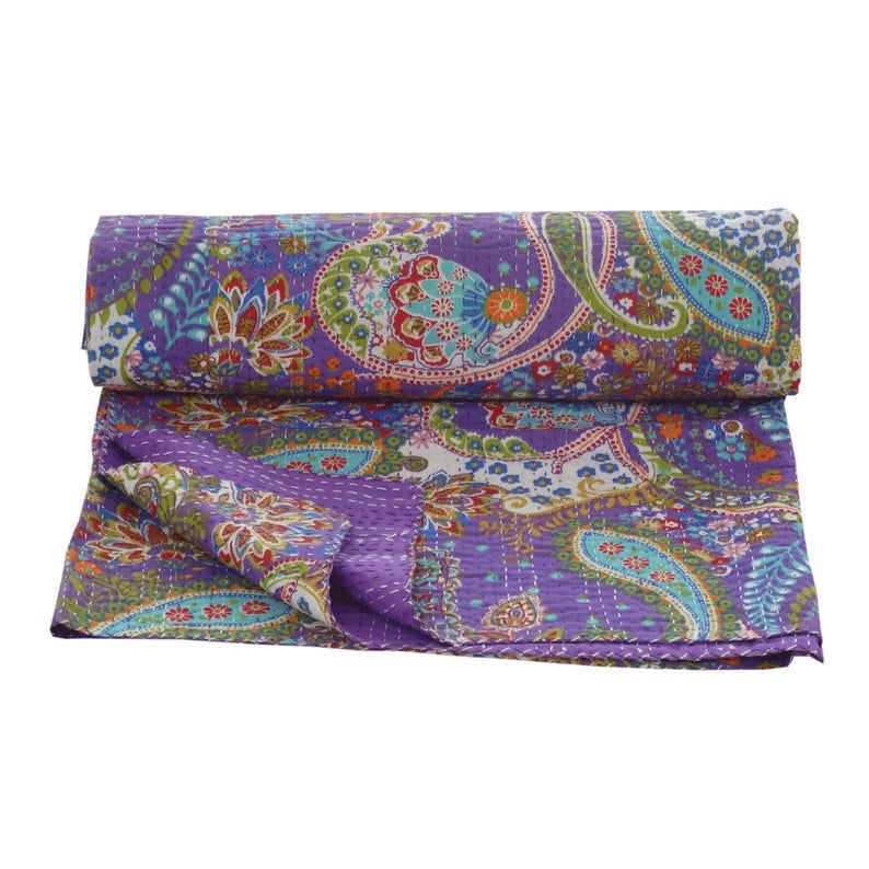 Details about   Indian Reversible Kantha Quilt Paisley Print Bedspread Bedding Cotton Handmade