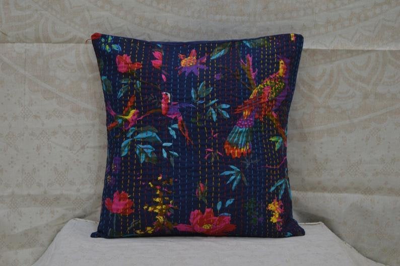Details about   Indien patchwork Kantha Stitch-work Square Cushion Cover 16" x 16"in printed