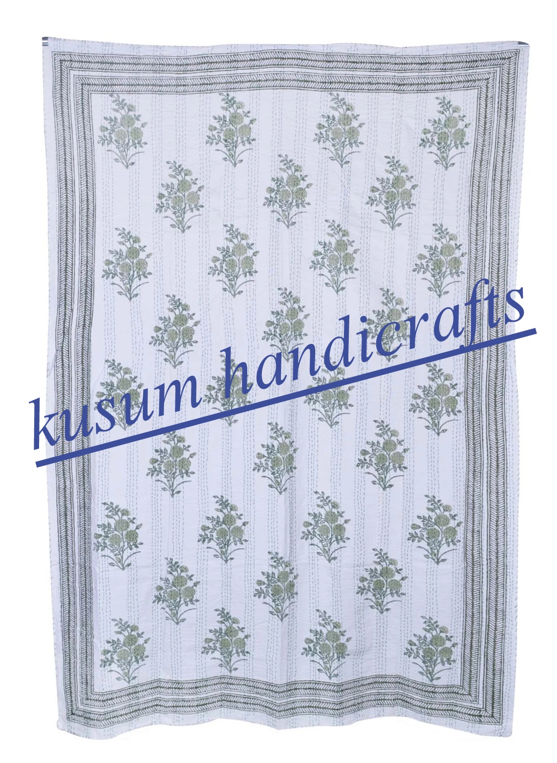 White Indian Cotton Floral Print Kantha Quilt Throw Blanket Bedspread Vintage Throw Gudari Cotton Handmade Kantha Quilt