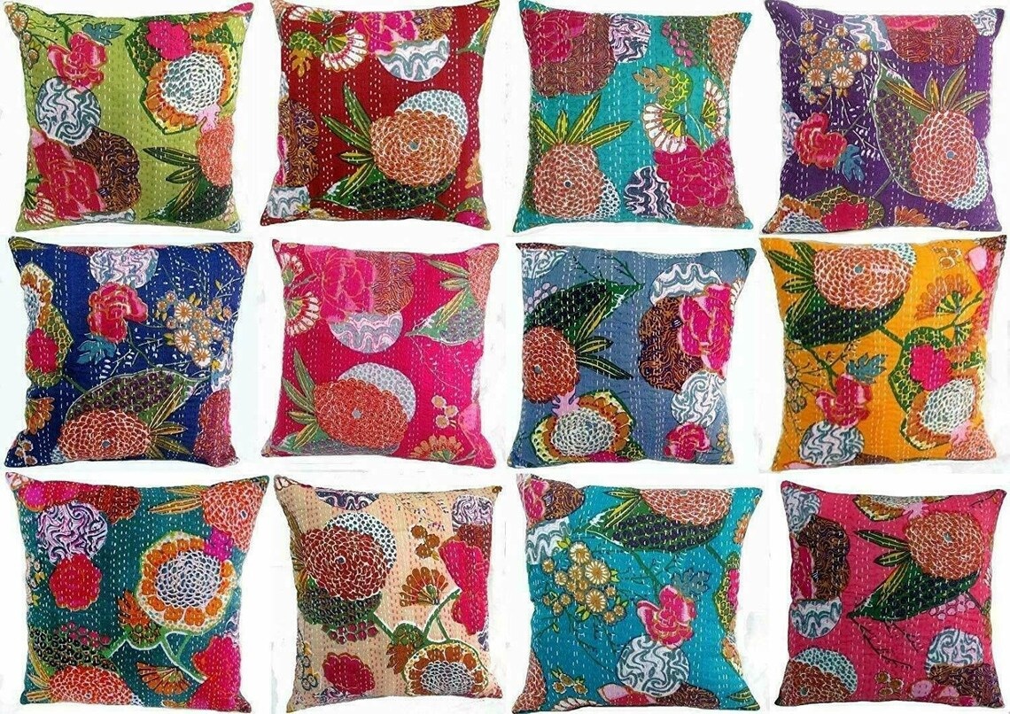 5 Pc Lot Handmade Kantha Cushion Indian Pillows Gypsy Pillow Boho Pillow Cover