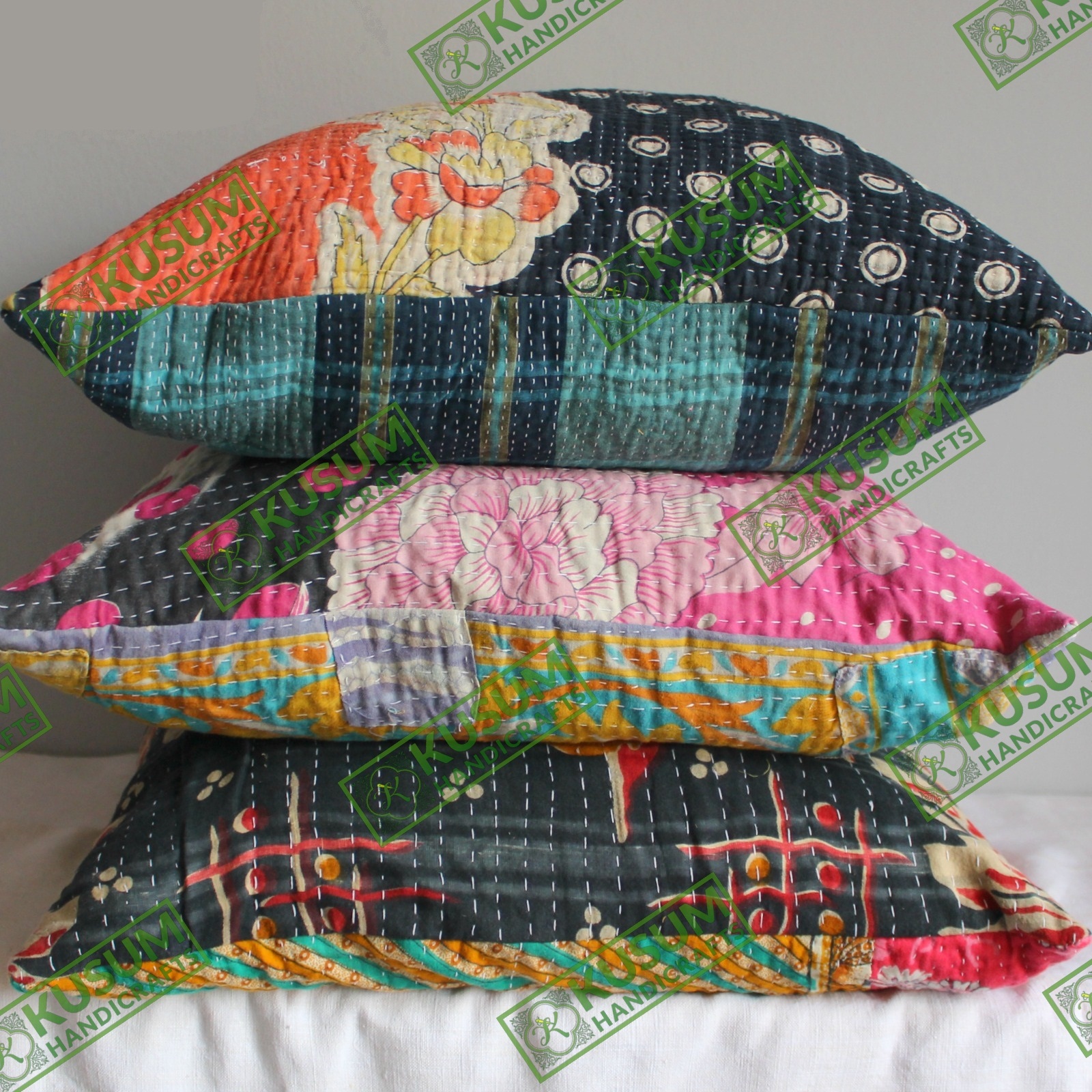 Details about   Red 2 Pcs Lot Indian Handmade Kantha Pillow Cushion Cover Fruit Pattern Ethnic 