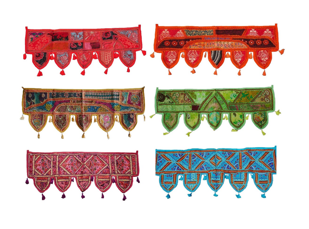 Handwork Handmade Patchwork Vintage Khambhadia Banjara Gypsy Door Hanging Door Toppers Valance Flags Wall hanging Toran with Tessels