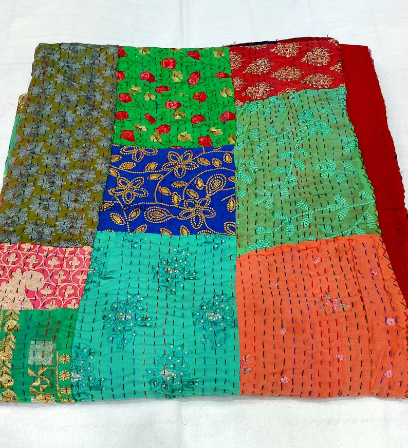 Indian Vintage Kantha Quilt Wholesale Lot Throw Reversible Blanket Bedspread Cotton Fabric Quilt Handmade Kantha Quilt