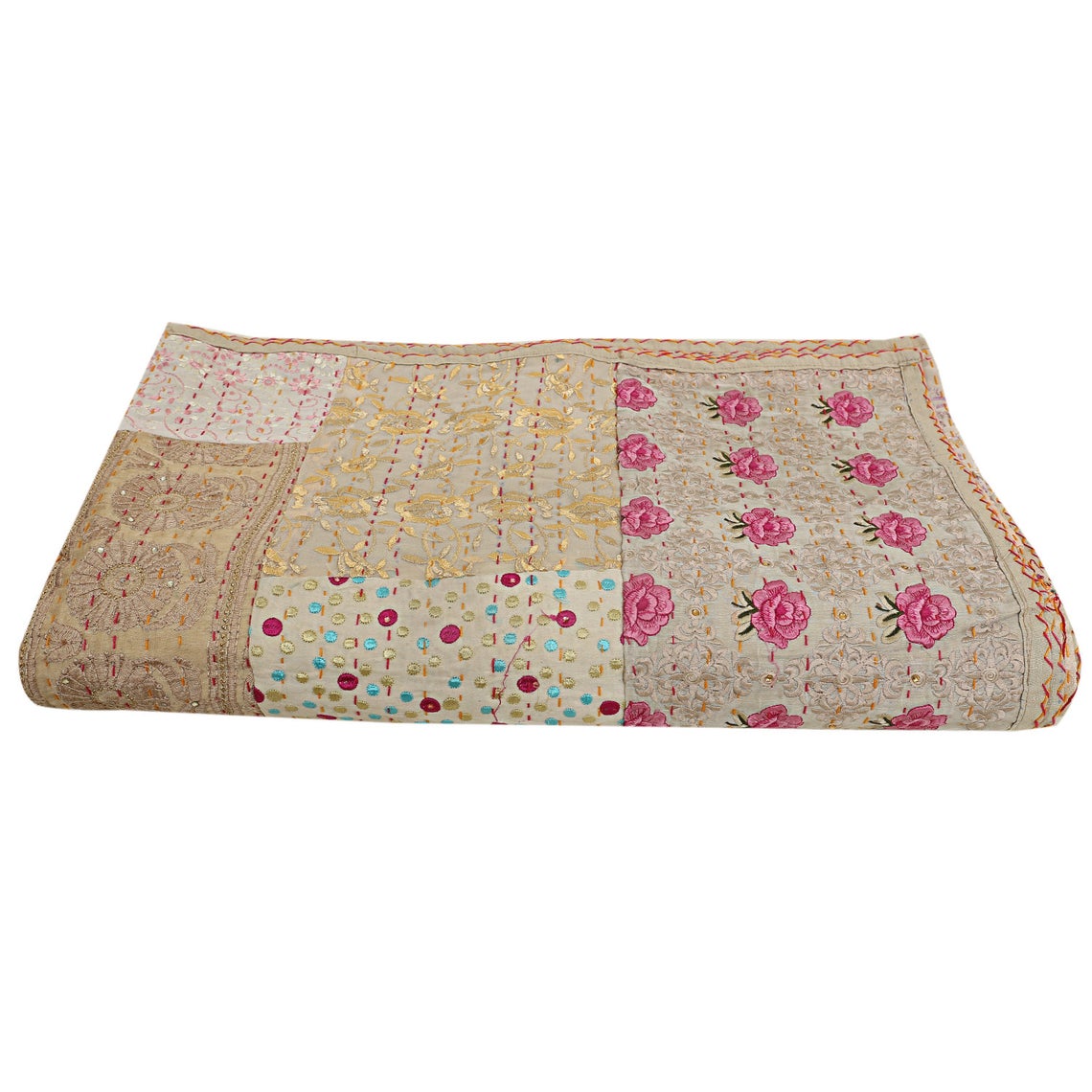 Vintage Kantha Blanket Bedspread Indian Handmade Quilt Throw Cotton Ralli Gudari 