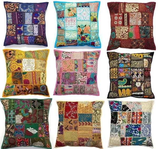 PATCHWORK TAPESTRY CUSHION COVERS HANDMADE IN INDIA ETHNIC TRADITIONAL CRAFT 