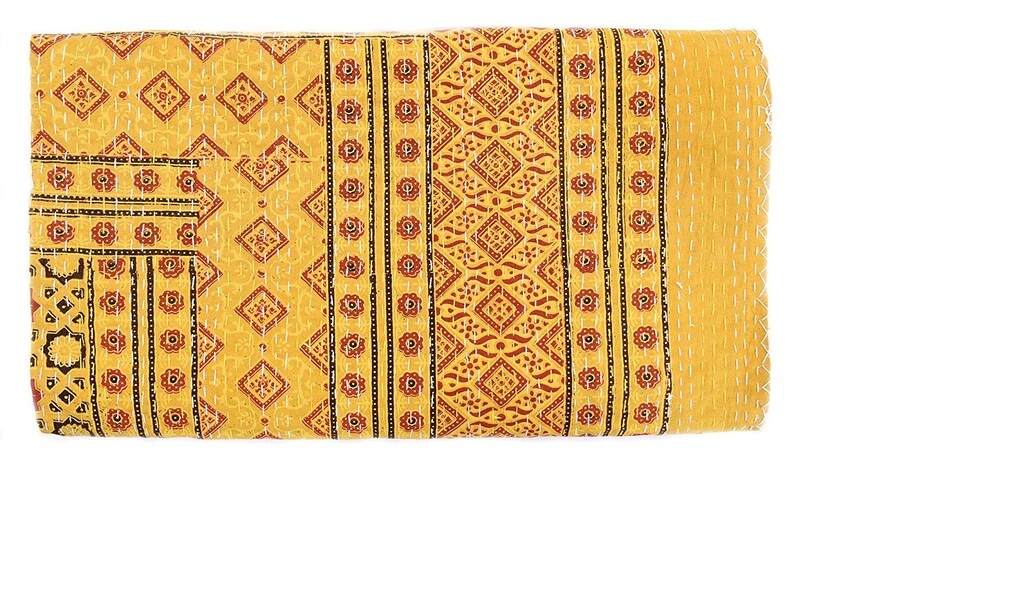 Ajrakh 100% Cotton Twin Ajrakh Kantha Quilts Indian Handmade Bedding Bedspread Throw Blanket Hippie Reversible Twin Floral Ajrakh Quilt
