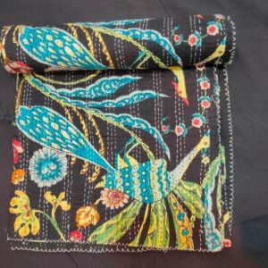 Birdprintkanthaquilt-kusumhandicrafts-handmadebedspread 1
