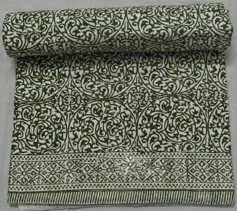 Hand Block Print Cotton Kantha Bed Cover Bedspread Quilt Throw Indian Blanket 