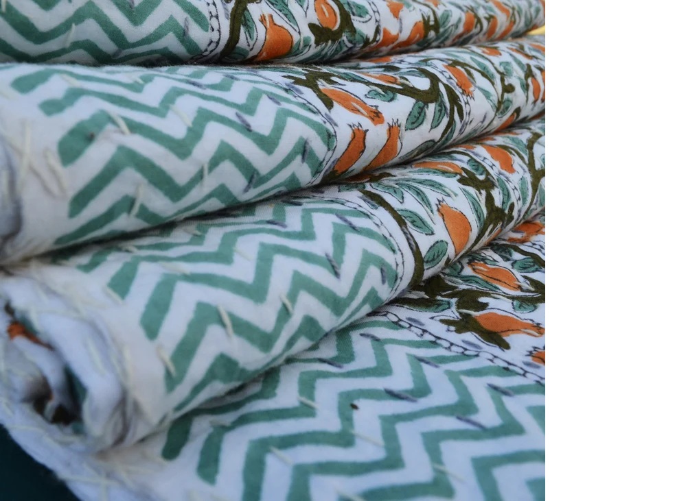 Twin Beautiful Designer Indian Handmade New Block Printed Kantha Quilt 100% Cotton Twin Size