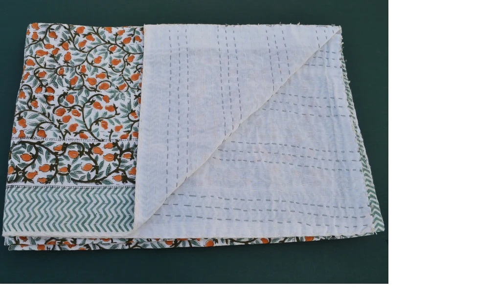 Twin Beautiful Designer Indian Handmade New Block Printed Kantha Quilt 100% Cotton Twin Size