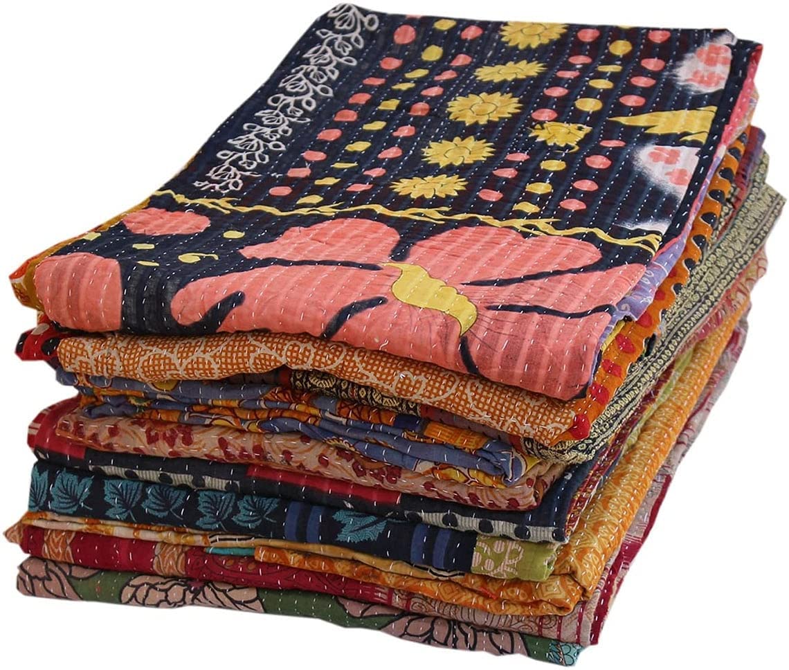 Indian Kantha Quilt Vintage Blanket Reversible Handmade Wholesale Lot 1 pc Throw 