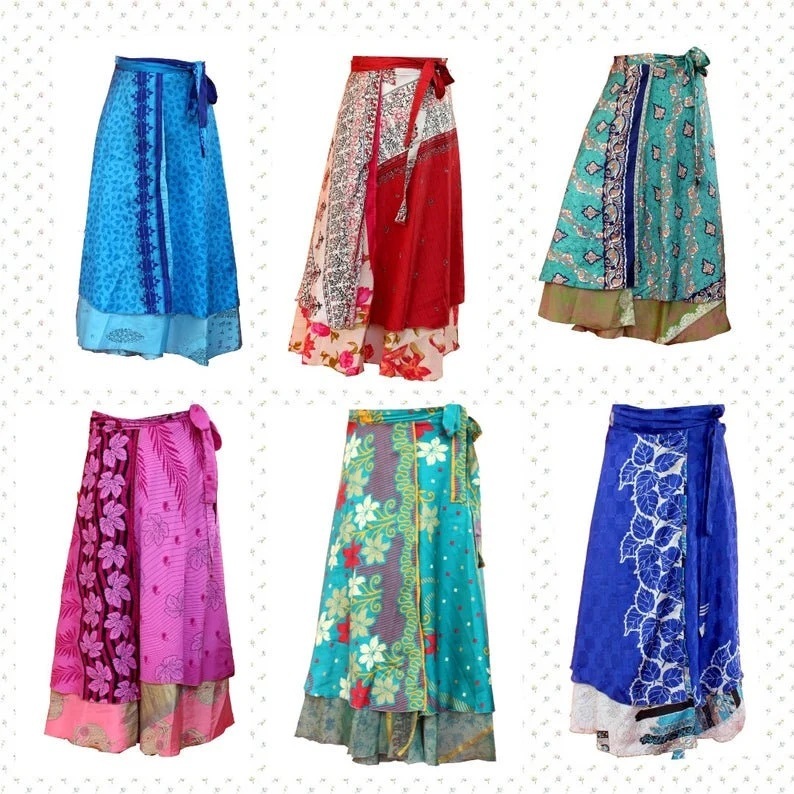 Lot of 5 Assorted Indian Silk Mini Skirts, Vintage Silk Skirt, Bohemian  Skirts, Wrap sari skirts, Women Hippie Summer Skirts