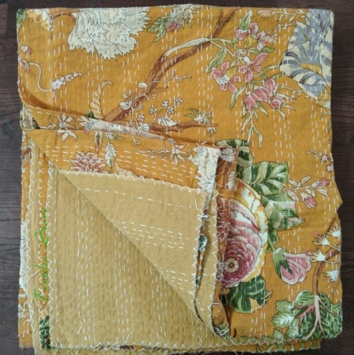 Yellow-FlowerPrint-Kantha-Kusumhandicrafts1