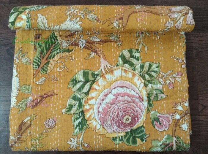 Yellow-FlowerPrint-Kantha-Kusumhandicrafts3